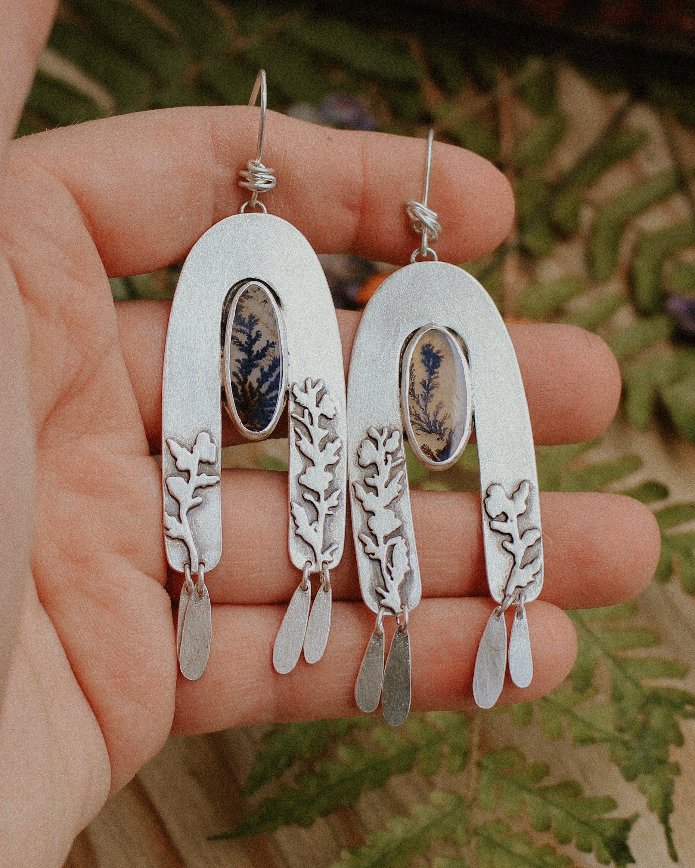 Dendritic Agate & Globe Mallow Arch Earrings